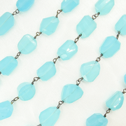 Blue Chalcedony Organic Shape Oxidized Wire Chain